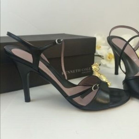 NEW! Kenneth Cole Black Strappy Sandal Heel Sz 7.5 - Picture 3 of 8